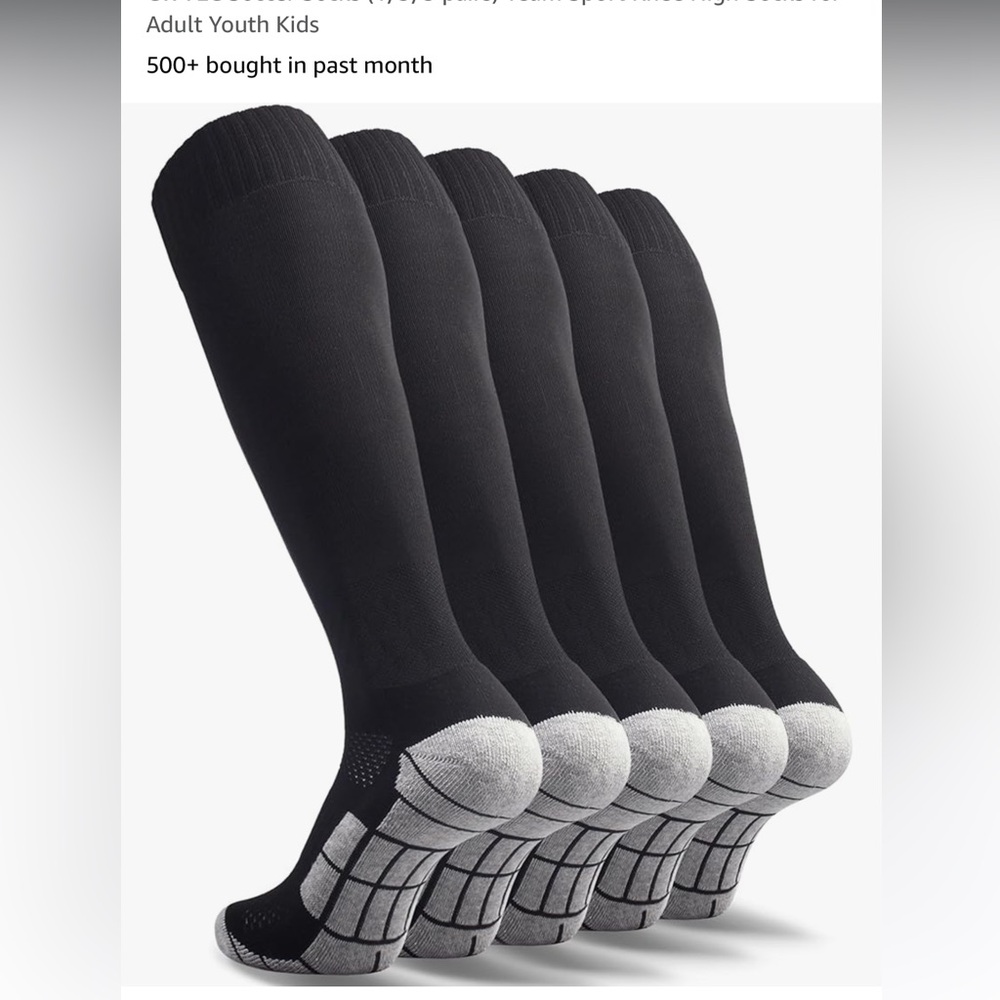 5 pairs, mens soccer socks. CWVLC, size large